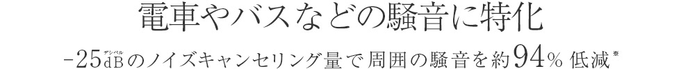 -25dBのノイズキャンセリング量で周囲の騒音を約94%低減※